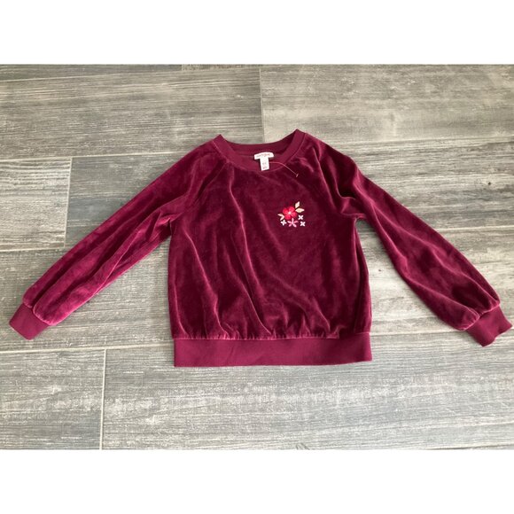 Cat & Jack Velour Long Sleeve Burgundy Sweatshirt With Flower Medium (8) New - Picture 2 of 4